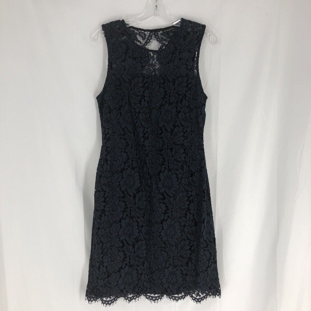 Banana Republic Womens Navy Blue Black Classic Lace Overlay Sheath Dress Size 10